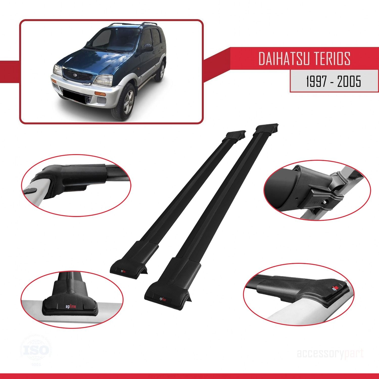 Daihatsu Terios 1997-2005 Arası ile uyumlu FLY Model Ara Atkı Tavan Barı SİYAH