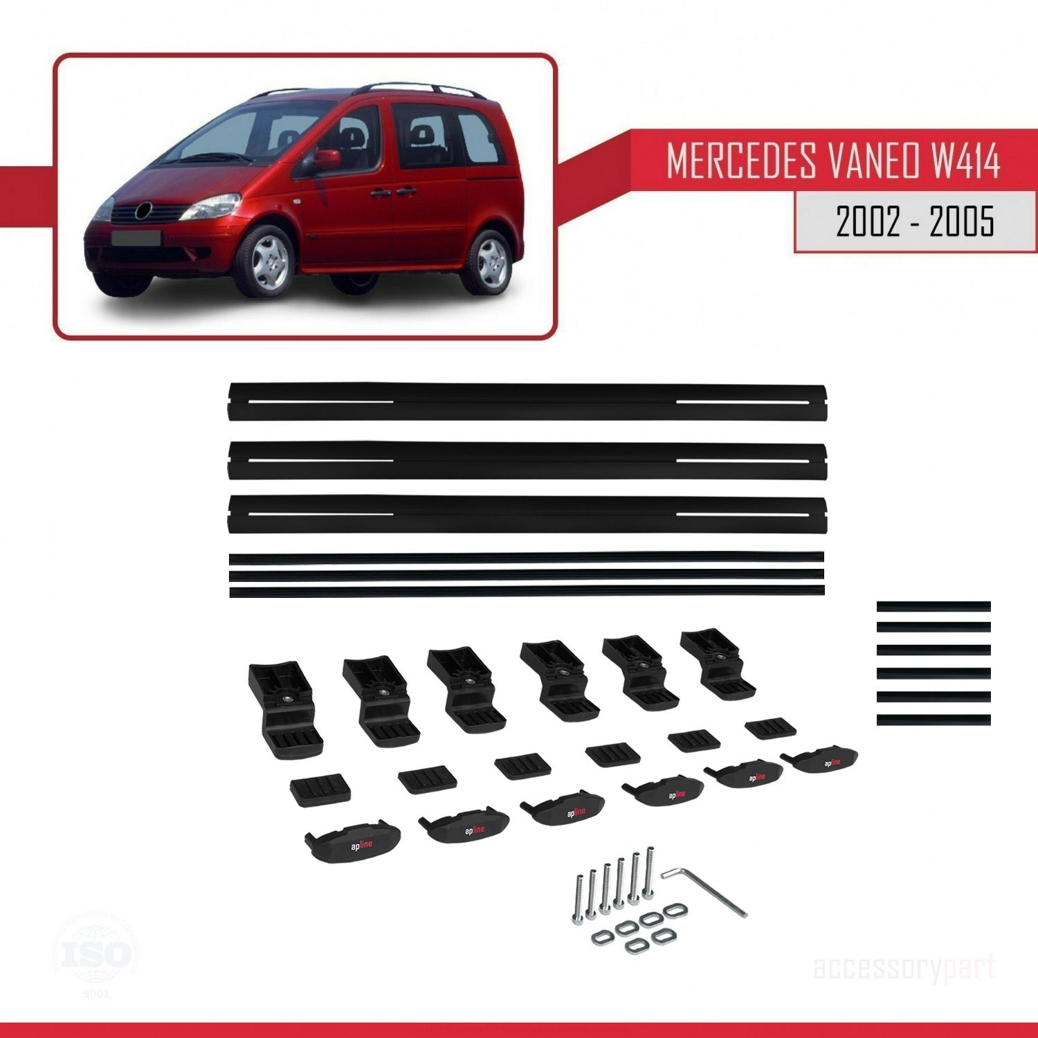 Mercedes Vaneo (W414) 2002-2005 Arası ile uyumlu Basic Model Ara Atkı Tavan Barı SİYAH 3 ADET