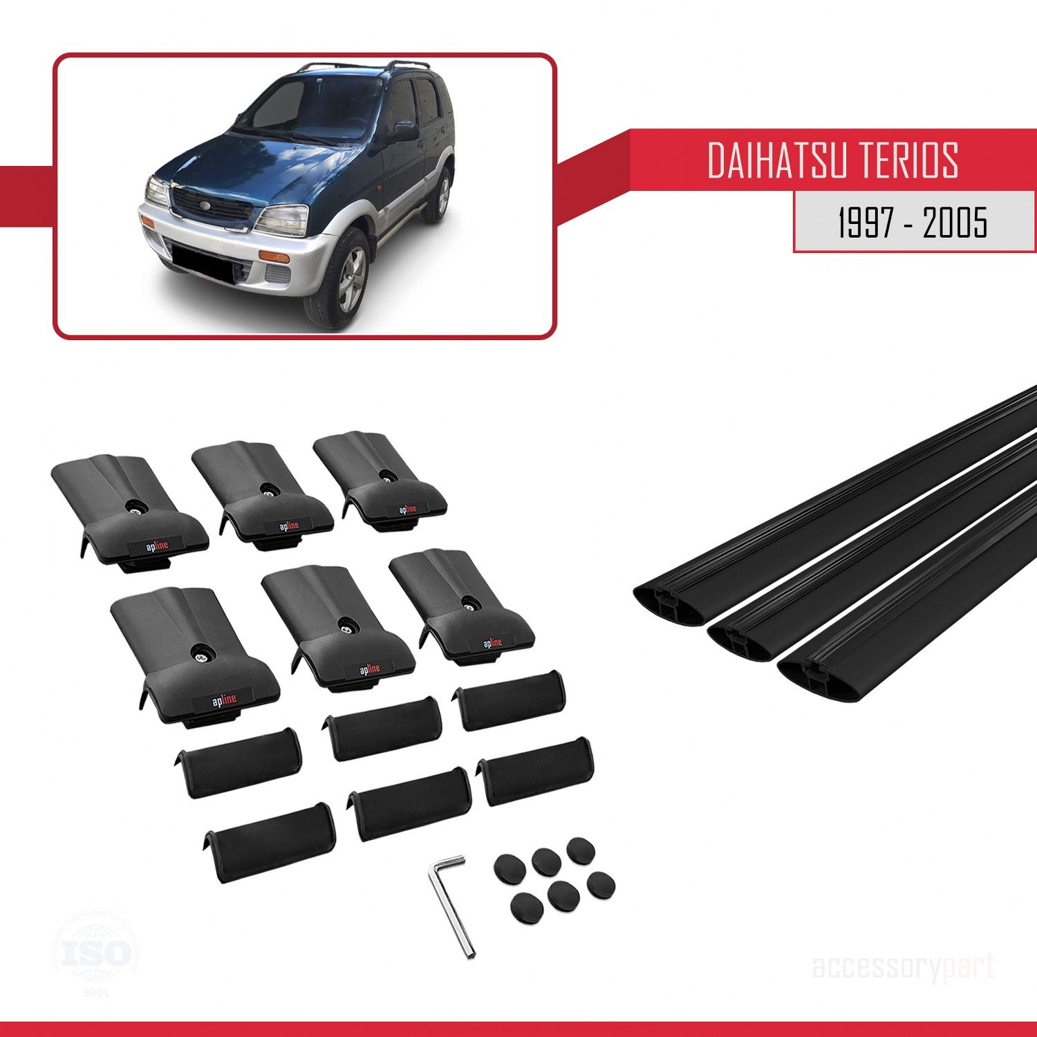 Daihatsu Terios 1997-2005 Arası ile Uyumlu FLY Model Ara Atkı Tavan Barı SİYAH 3 ADET BAR