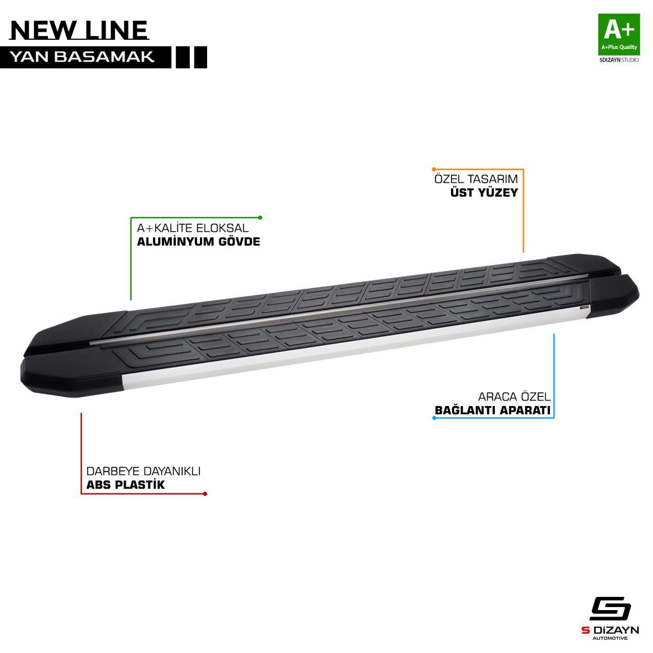 Renault Kangoo Uyumlu 2 Uzun Şase Newline Alüminyum Yan Basamak 229 Cm 2008-2020
