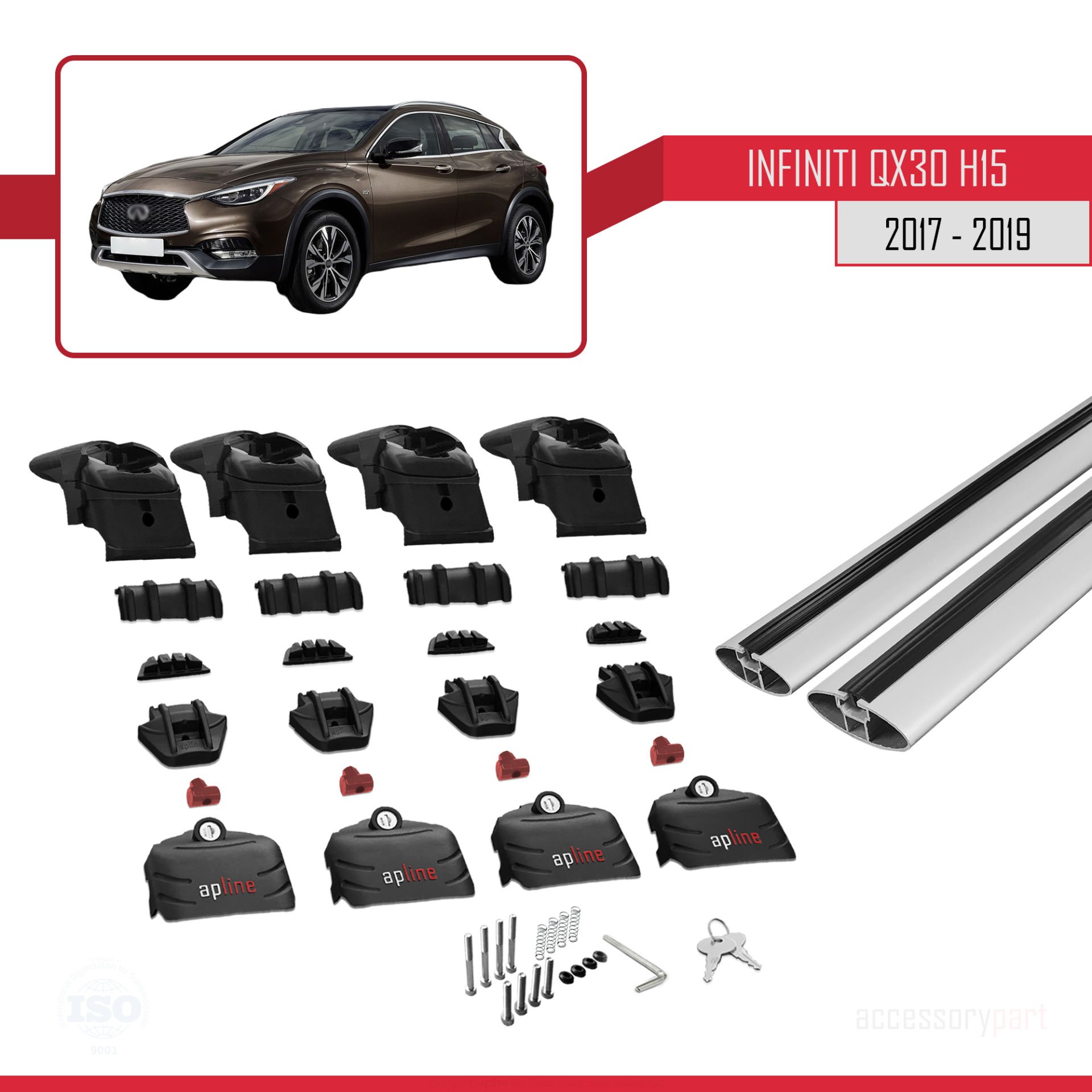 Infiniti QX30 (H15) 2017-2019 Arası ile uyumlu ACE-2 Ara Atkı Tavan Barı GRİ