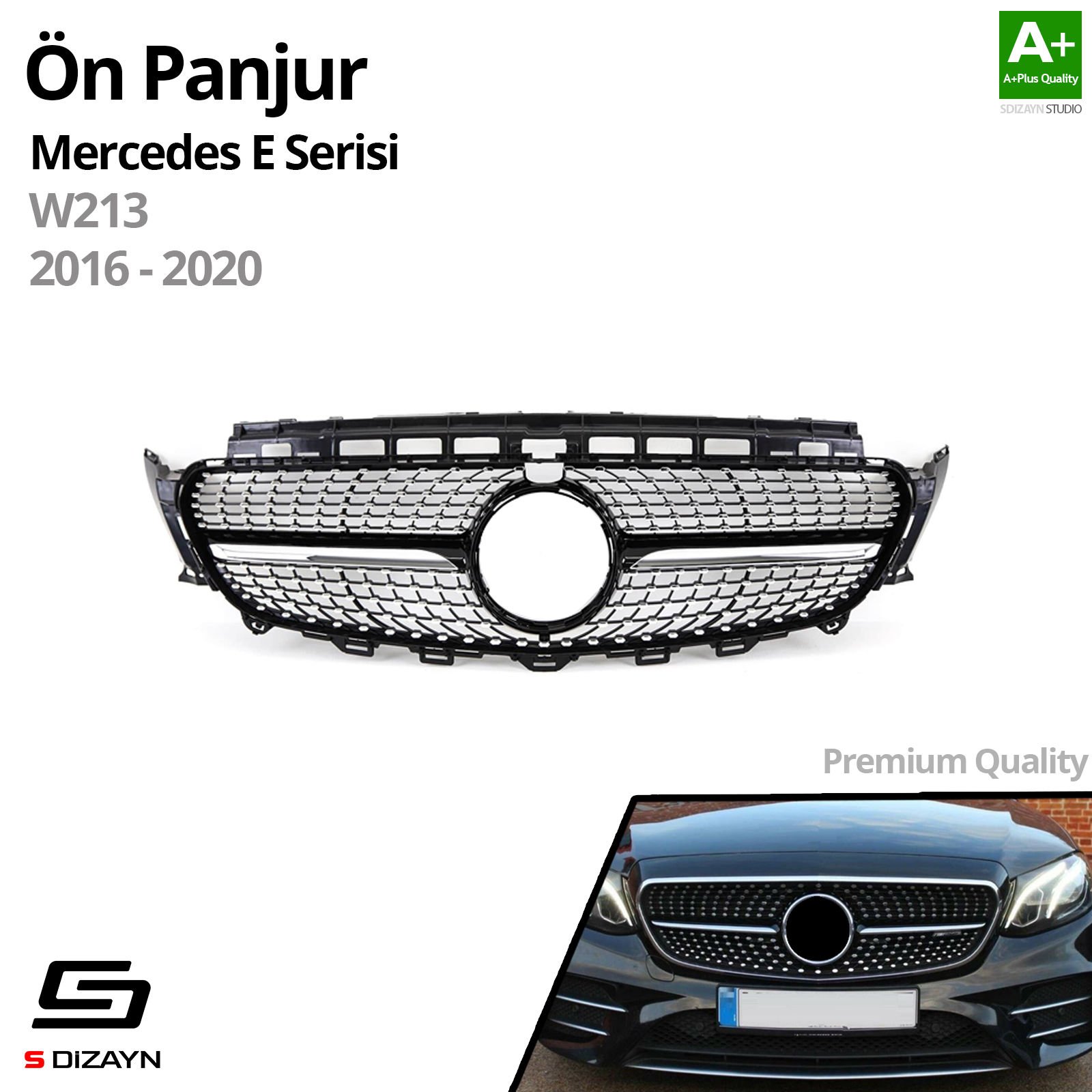 S-Dizayn Mercedes E-Class W213 Ön Panjur Parlak Siyah Piano Black Diamond Model 2016-2020
