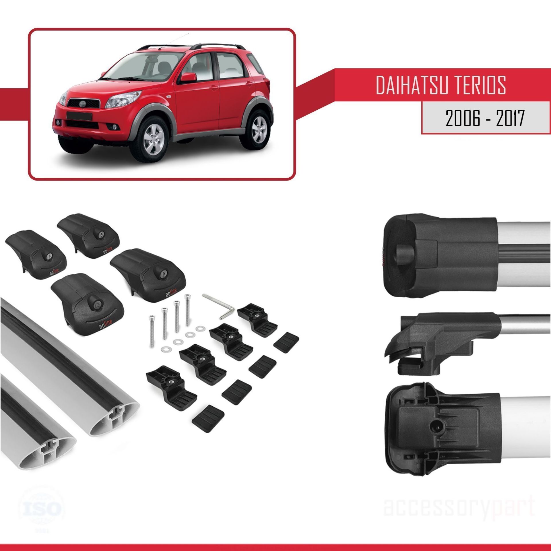 Daihatsu Terios 2006-2017 Arası ile uyumlu ACE-1 Ara Atkı Tavan Barı GRİ