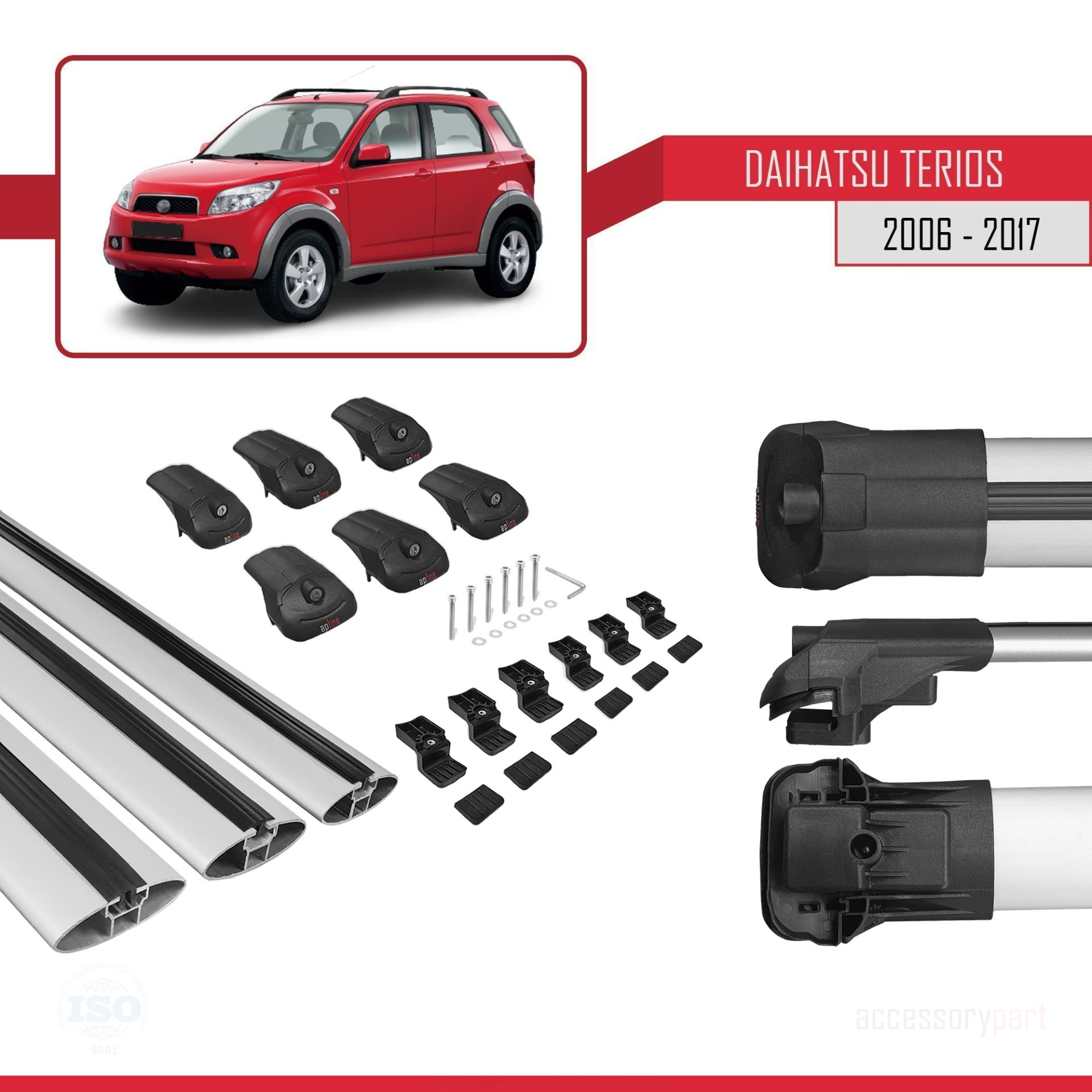 Daihatsu Terios 2006-2017 Arası ile uyumlu ACE-1 Ara Atkı Tavan Barı GRİ 3 ADET BAR