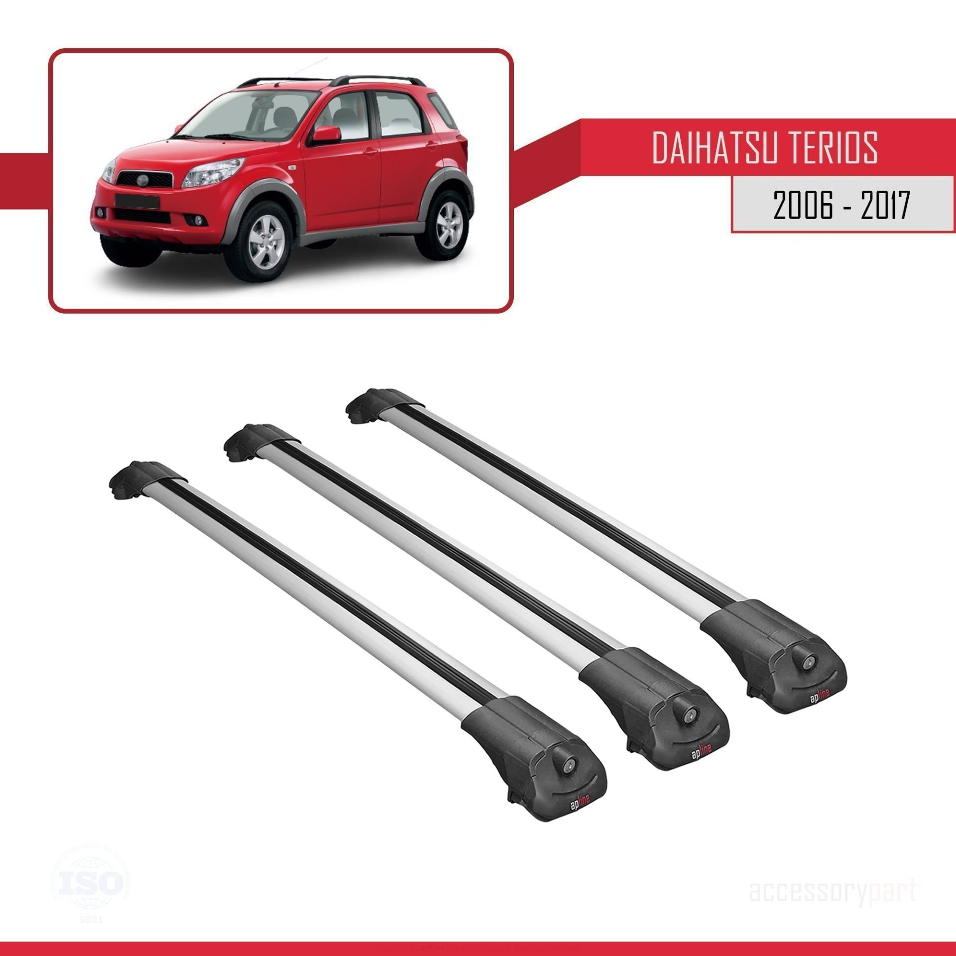 Daihatsu Terios 2006-2017 Arası ile uyumlu ACE-1 Ara Atkı Tavan Barı GRİ 3 ADET BAR