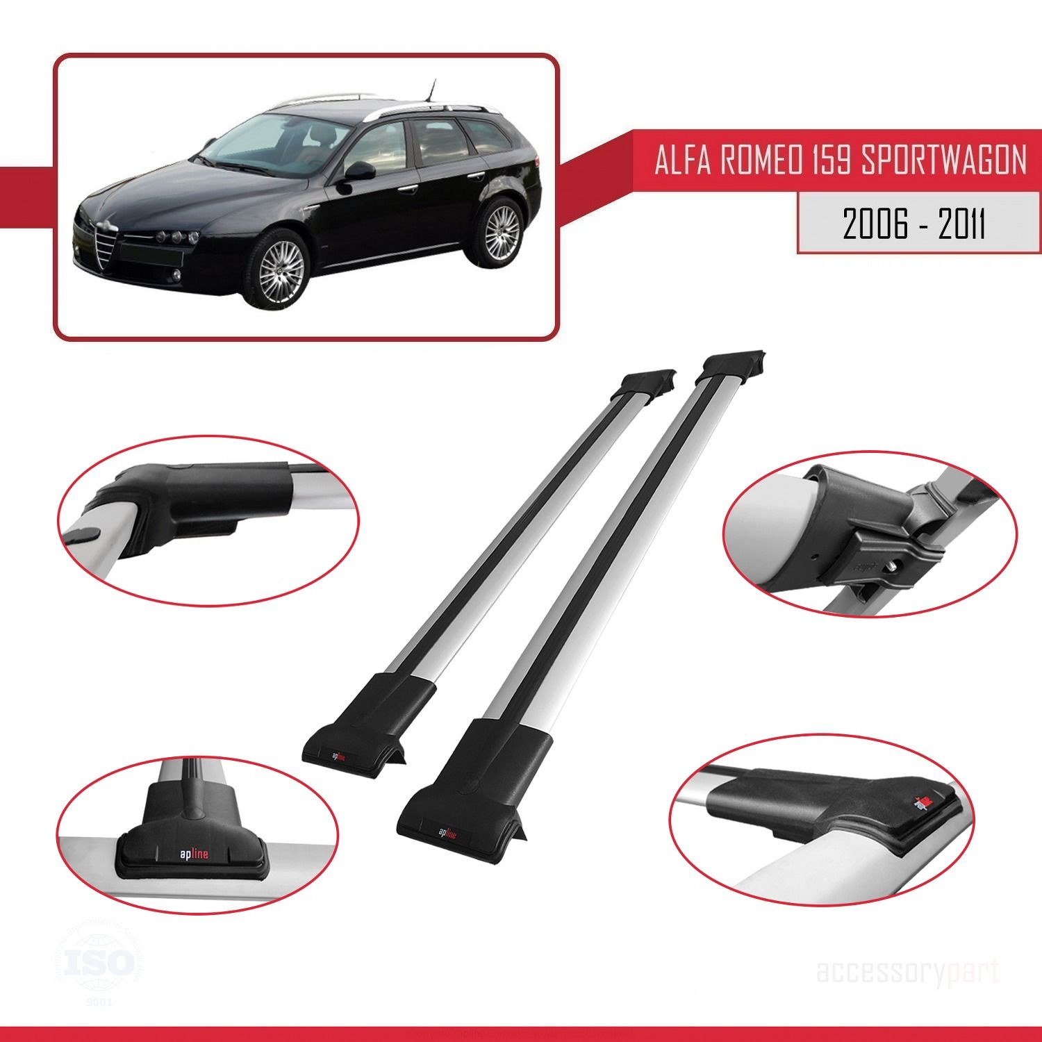 Alfa Romeo 159 SPORTWAGON 2006-2011 Arası ile uyumlu FLY Model Ara Atkı Tavan Barı GRİ