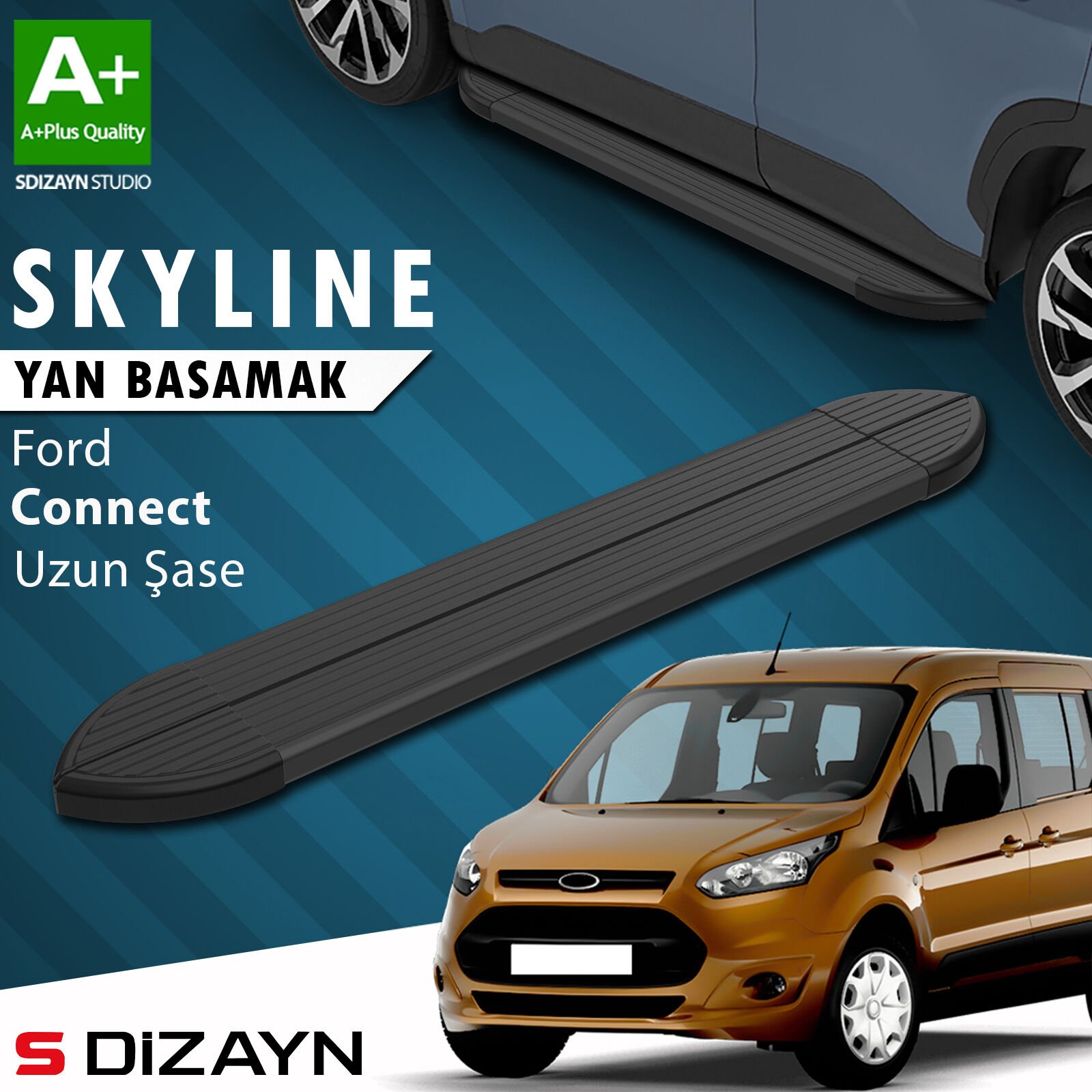 S-Dizayn Ford Connect Uzun Şase Skyline Siyah Yan Basamak 203 Cm 2002-2014 A+ Kalite
