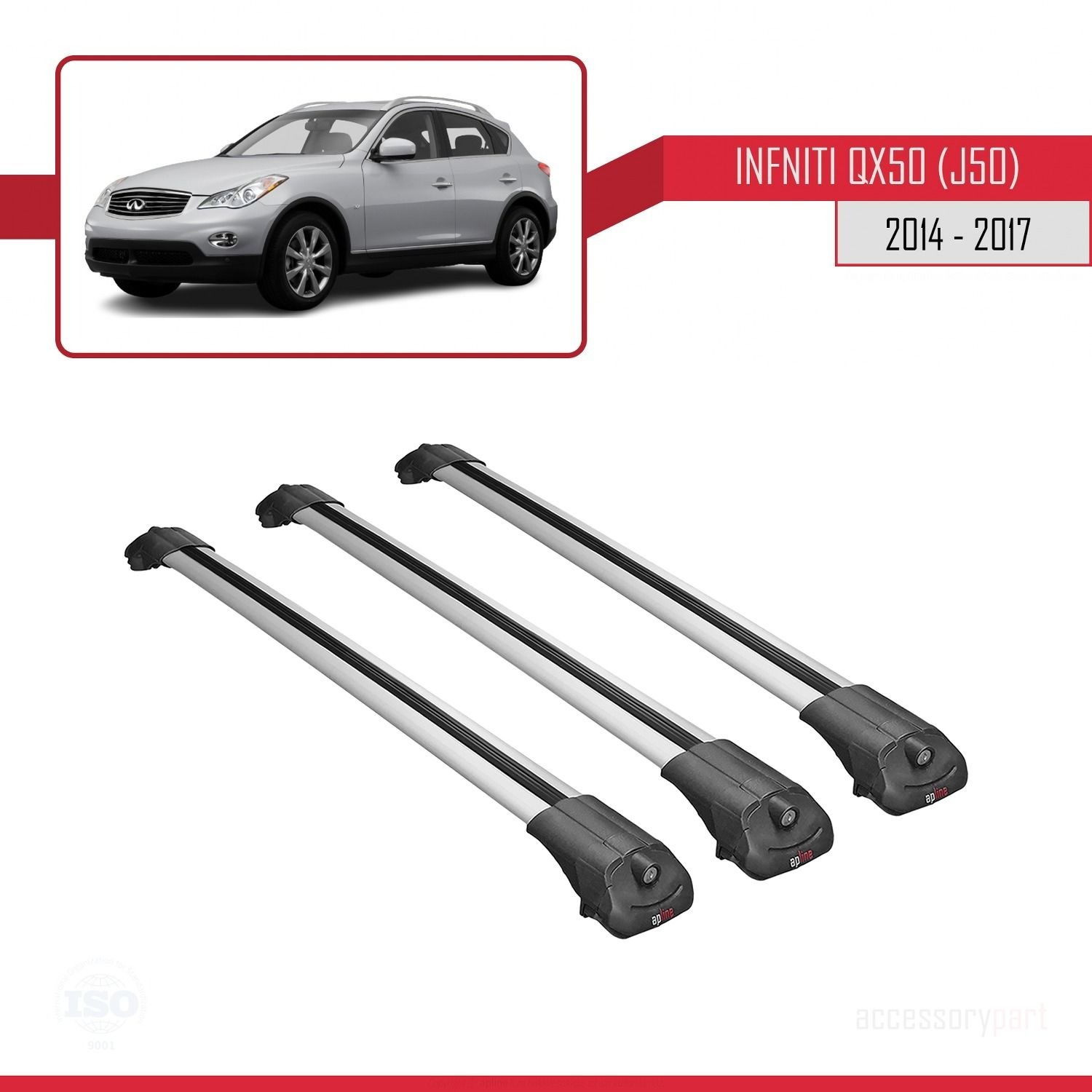 Infiniti QX50 (J50) 2014-2017 Arası ile uyumlu ACE-1 Ara Atkı Tavan Barı GRİ 3 ADET BAR