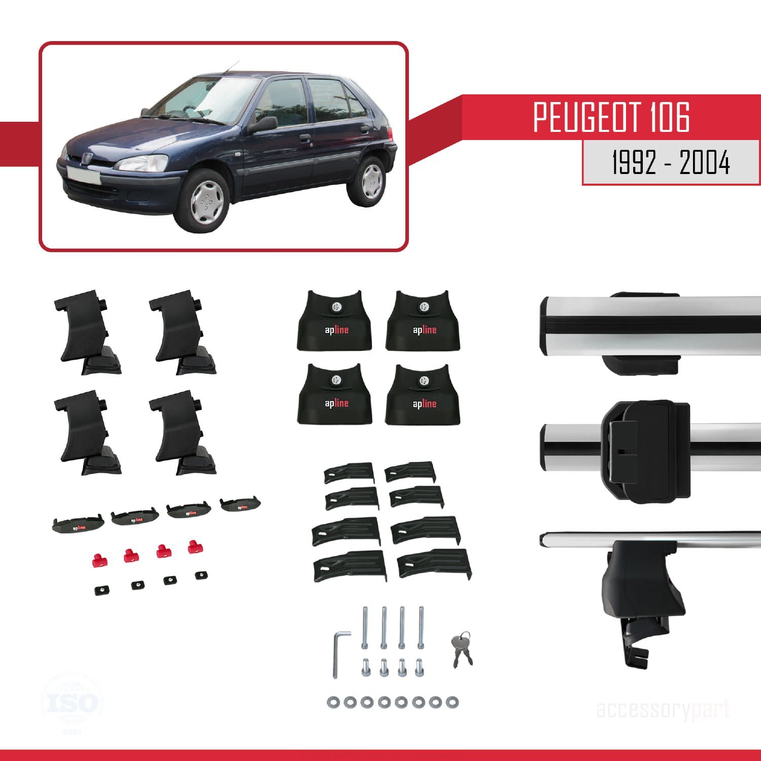 Peugeot 106 1992-2004 Arası ile uyumlu ACE-4 Ara Atkı Tavan Barı GRİ