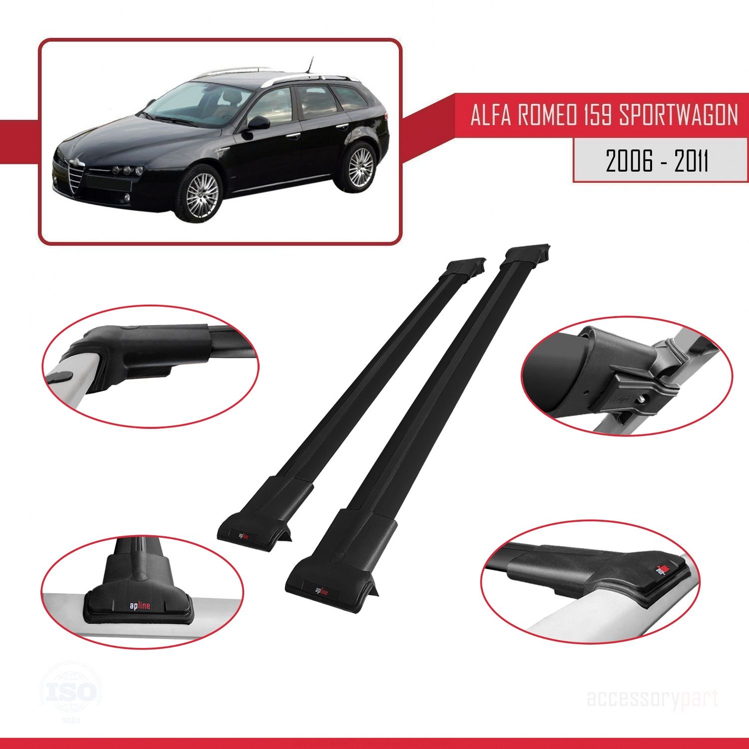 Alfa Romeo 159 SPORTWAGON 2006-2011 Arası ile uyumlu FLY Model Ara Atkı Tavan Barı SİYAH