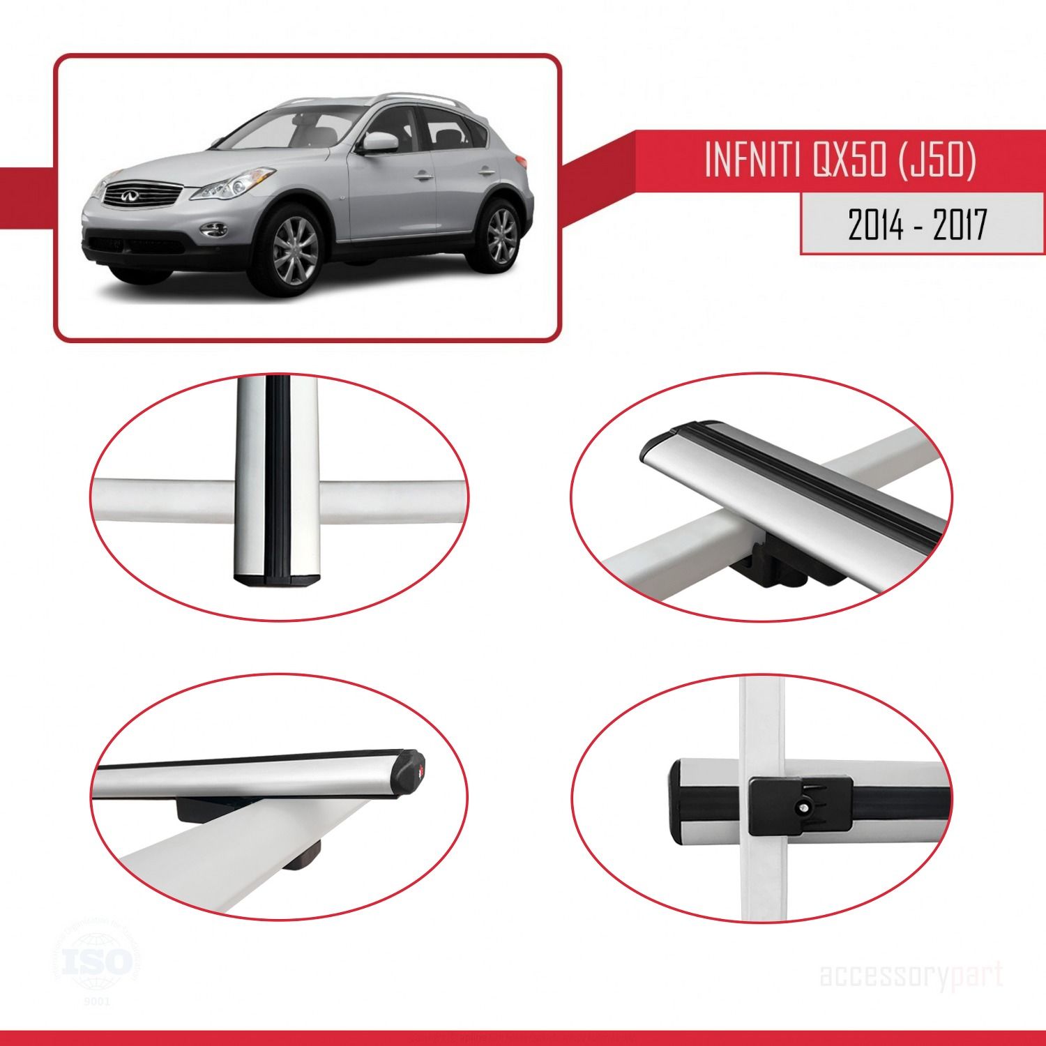 Infiniti QX50 (J50) 2014-2017 Arası ile uyumlu Basic Model Ara Atkı Tavan Barı GRİ 3 ADET