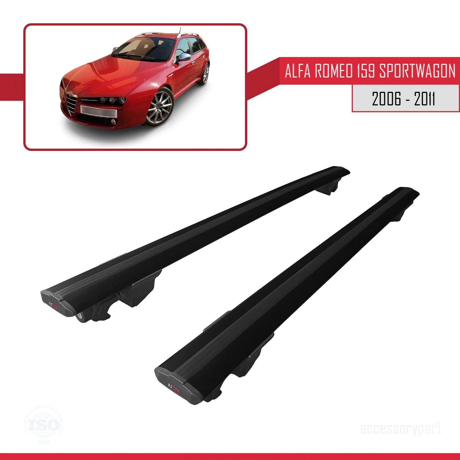 Alfa Romeo 159 SPORTWAGON 2006-2011 Arası ile uyumlu HOOK Model Anahtar Kilitli Ara Atkı Tavan Barı SİYAH