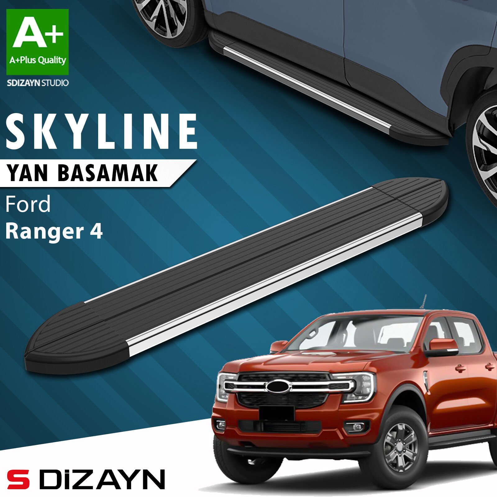 S-Dizayn Ford Ranger 4 Skyline Krom Yan Basamak 203 Cm 2023 Üzeri A+ Kalite