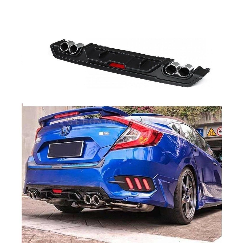 Honda Civic Uyumlu Fc5 Turbo Difüzör 2017 Arka Tampon Eki Siyah