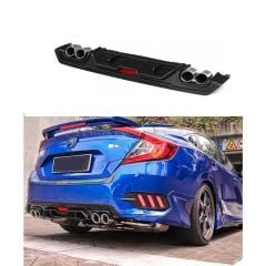 Honda Civic Uyumlu Fc5 Turbo Difüzör 2017 Arka Tampon Eki Siyah