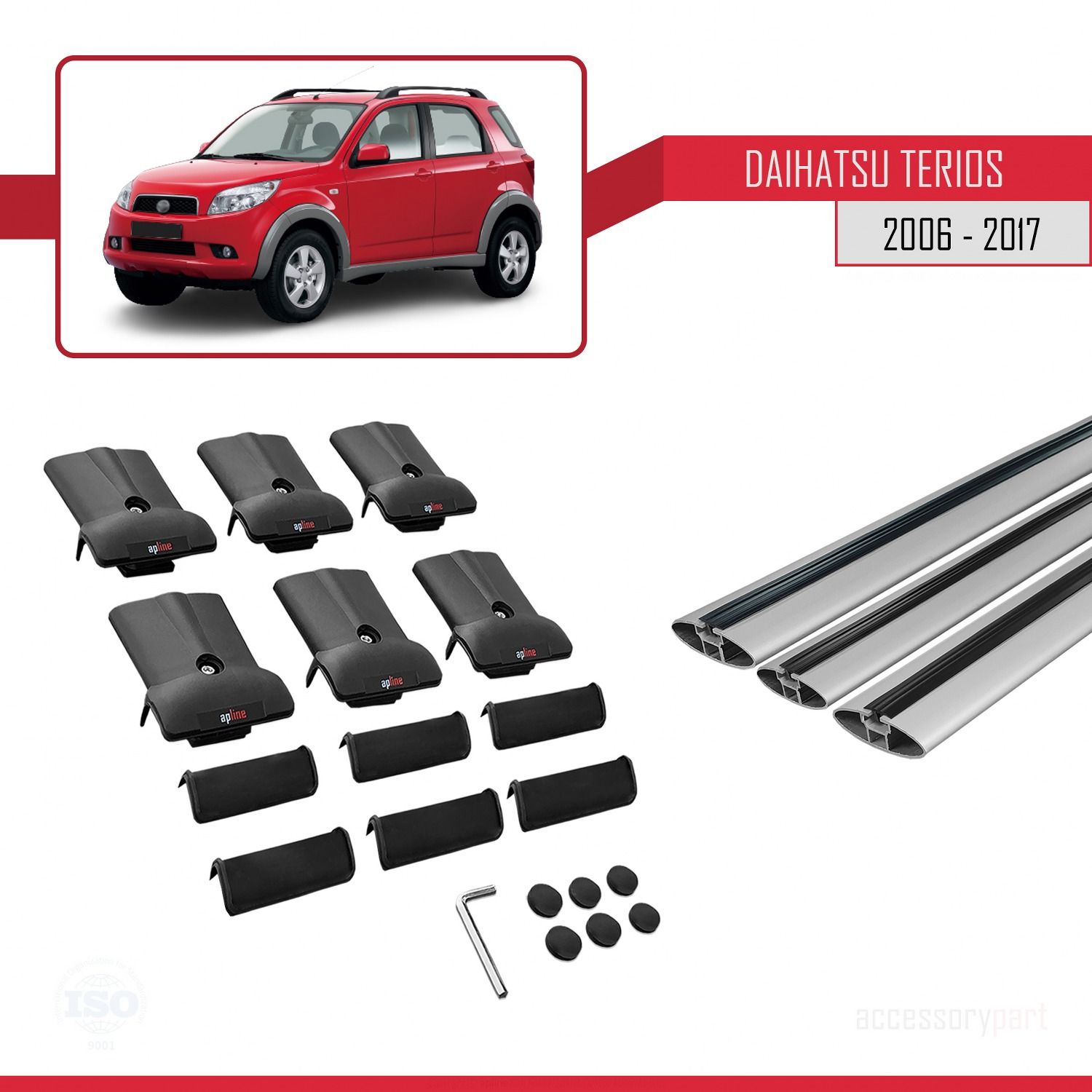 Daihatsu Terios 2006-2017 Arası ile Uyumlu FLY Model Ara Atkı Tavan Barı GRİ 3 ADET BAR