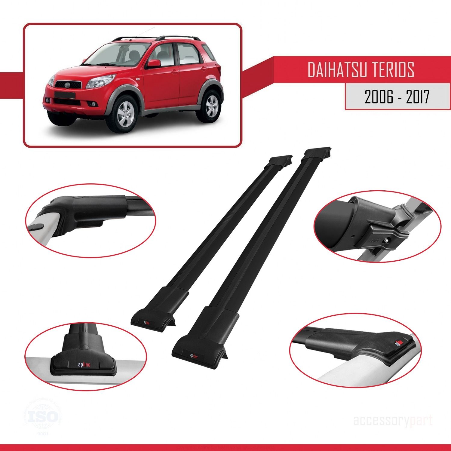 Daihatsu Terios 2006-2017 Arası ile uyumlu FLY Model Ara Atkı Tavan Barı SİYAH