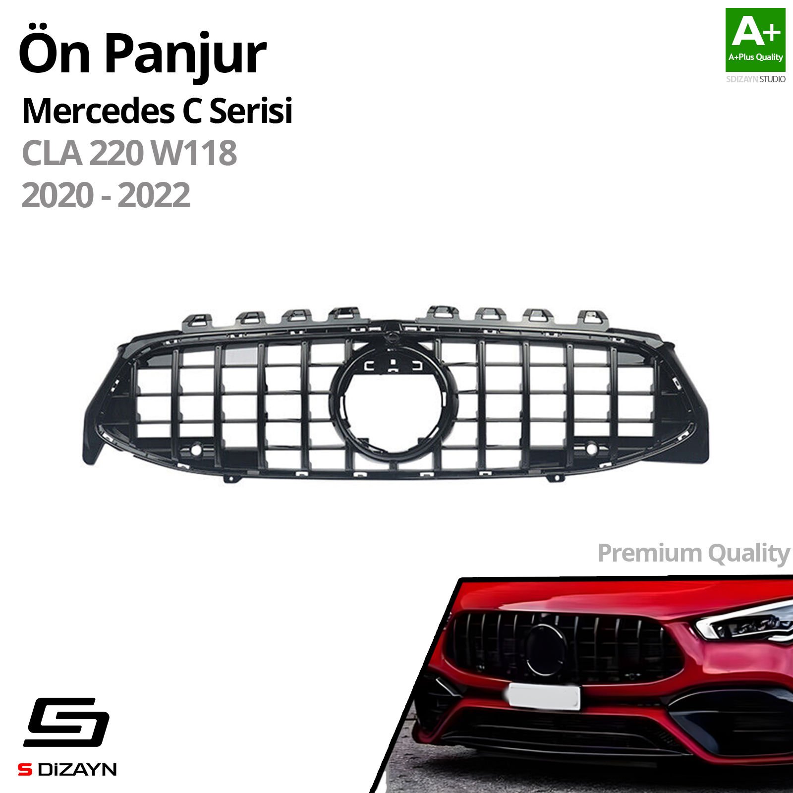 S-Dizayn Mercedes CLA W118 Ön Panjur Parlak Siyah Piano Black GTR Model 2020-2022