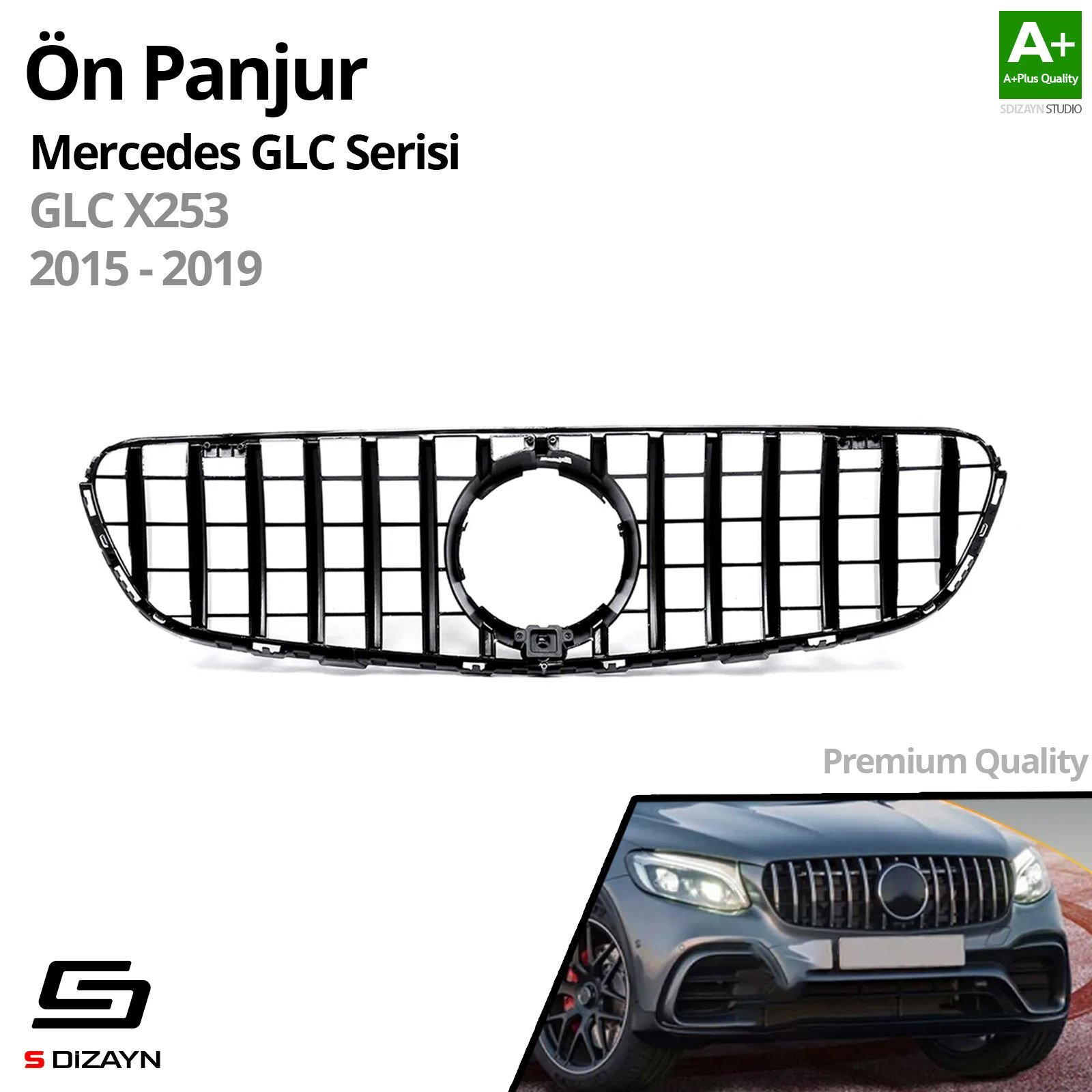 S-Dizayn Mercedes GLC X253 Ön Panjur Parlak Siyah Piano Black GTR Model 2015-2019