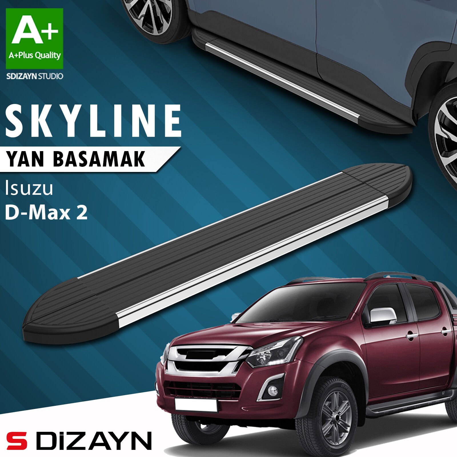 S-Dizayn Isuzu D-Max 2 Skyline Krom Yan Basamak 203 Cm 2012-2019 A+ Kalite