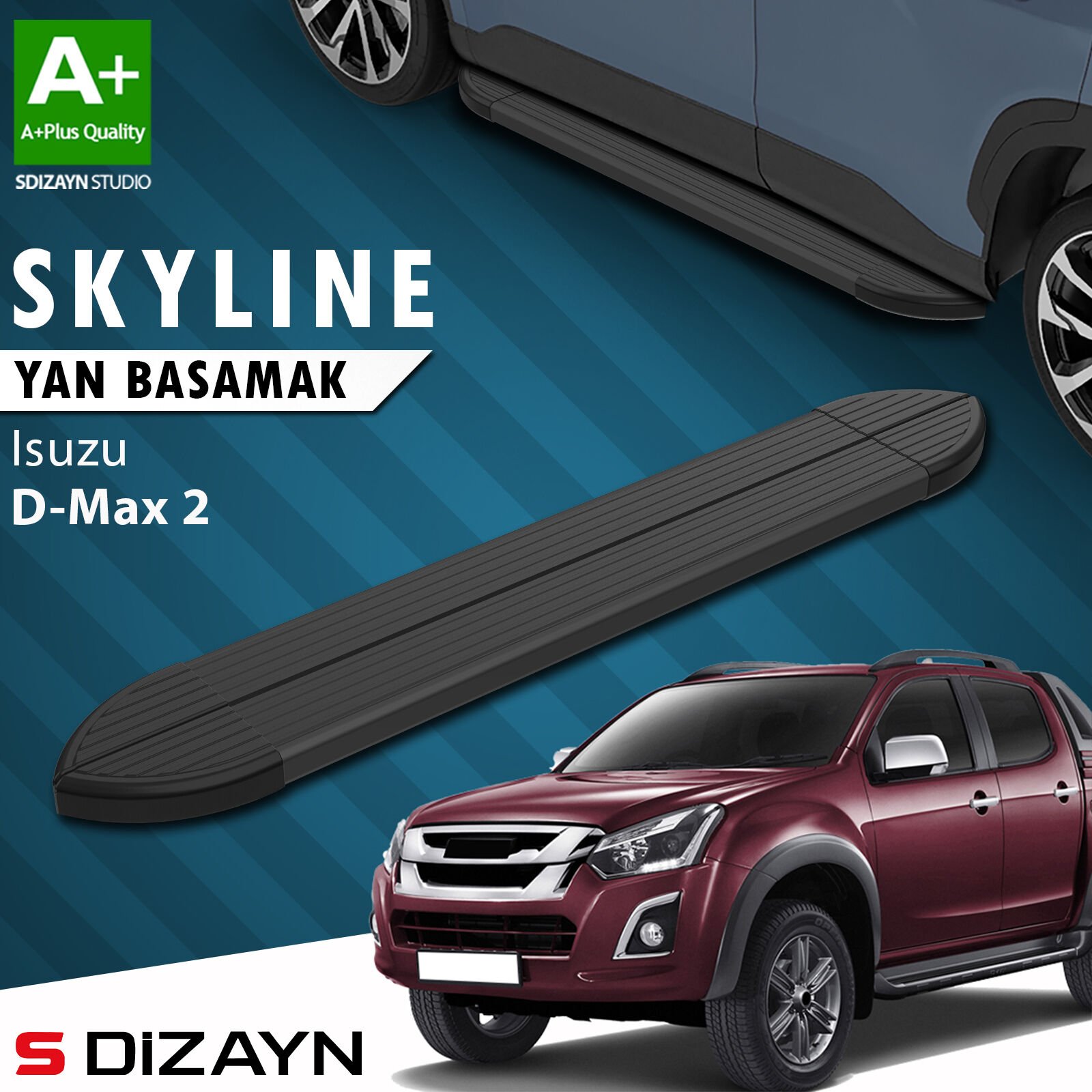 S-Dizayn Isuzu D-Max 2 Skyline Siyah Yan Basamak 203 Cm 2012-2019 A+ Kalite
