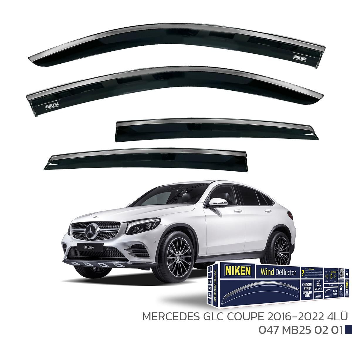 Mercedes GLC Coupe 2016-2022 - Kromlu Cam Rüzgarlığı 4Lü Parça