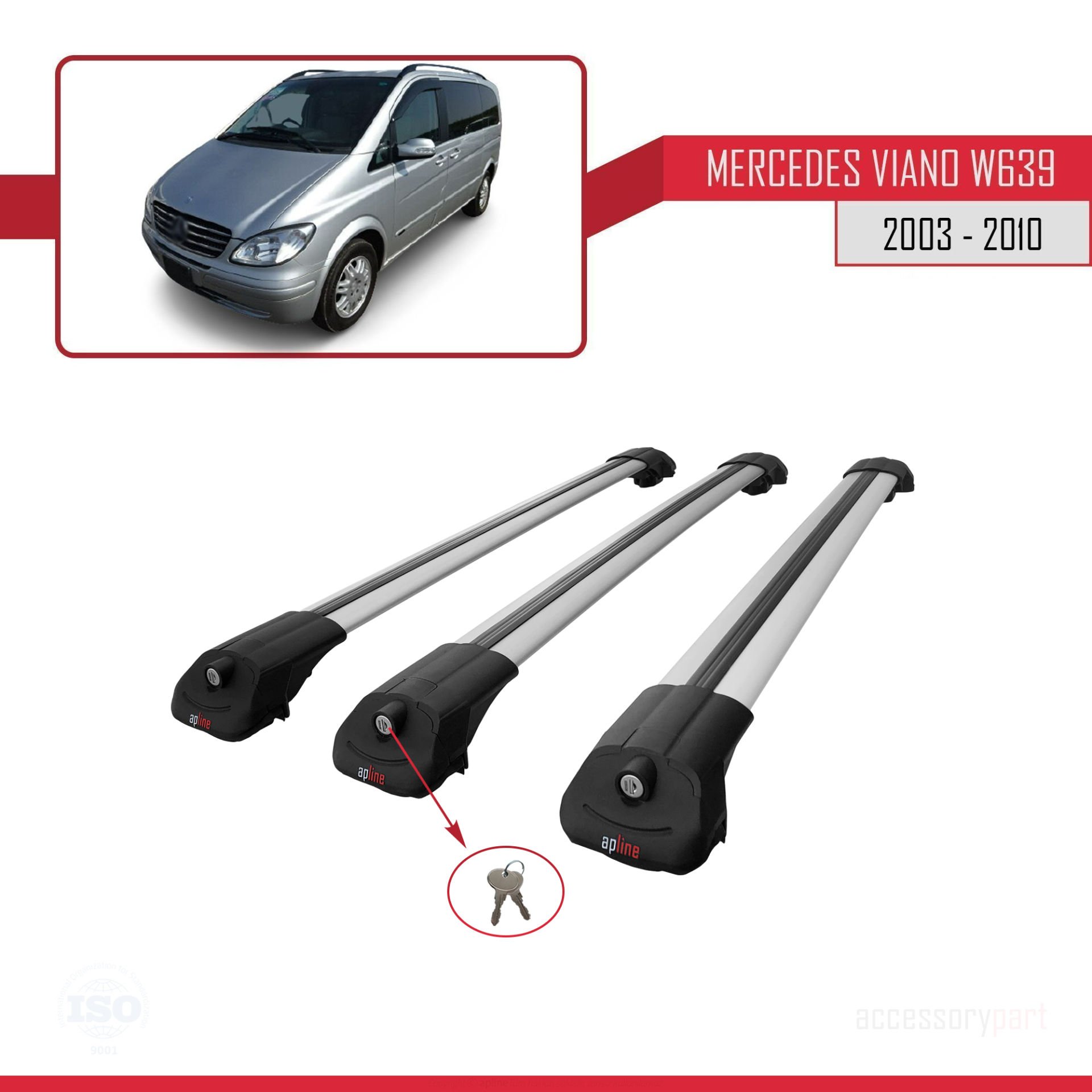 Mercedes Viano 2003-2010 Arası ile uyumlu ACE-1 Ara Atkı Tavan Barı GRİ 3 ADET BAR