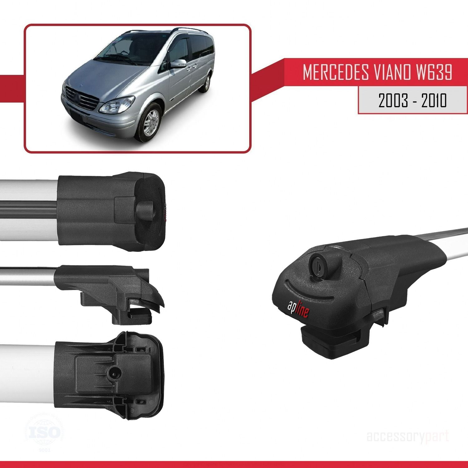 Mercedes Viano 2003-2010 Arası ile uyumlu ACE-1 Ara Atkı Tavan Barı GRİ 4 ADET BAR