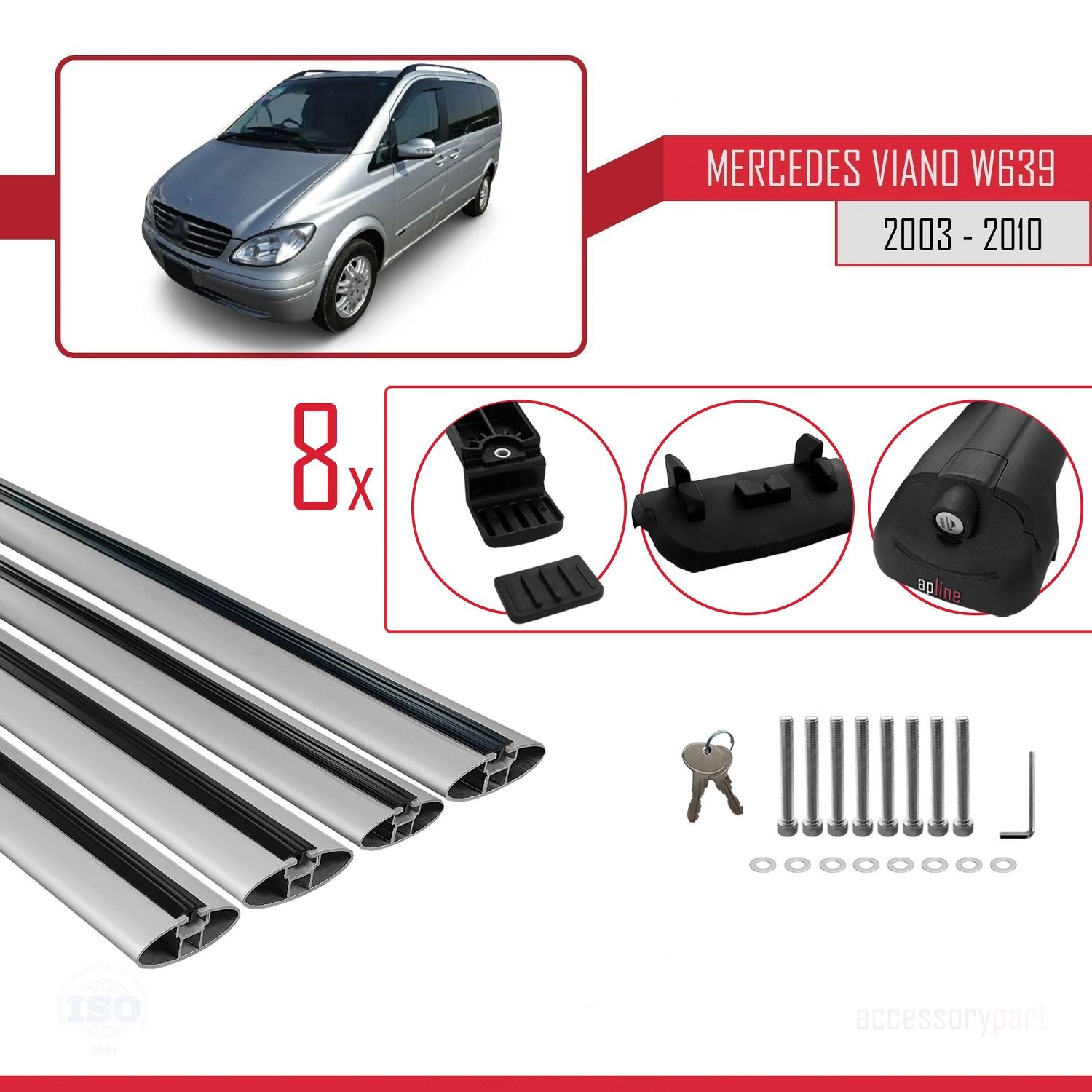 Mercedes Viano 2003-2010 Arası ile uyumlu ACE-1 Ara Atkı Tavan Barı GRİ 4 ADET BAR