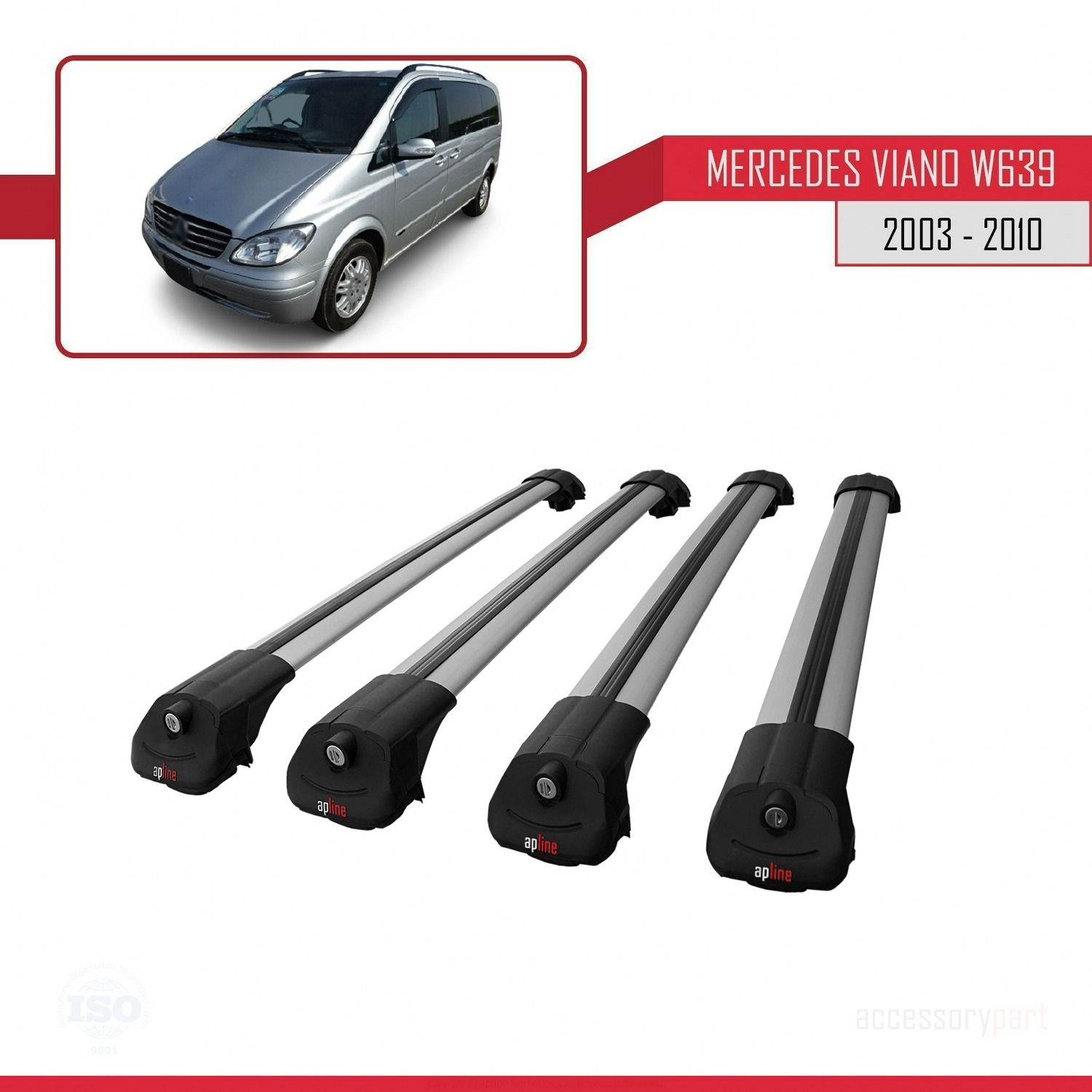 Mercedes Viano 2003-2010 Arası ile uyumlu ACE-1 Ara Atkı Tavan Barı GRİ 4 ADET BAR