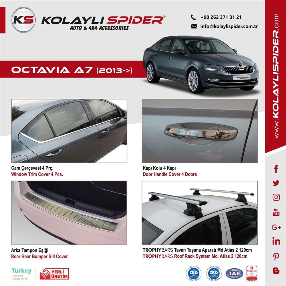 Skoda Octavia A7 Arka Tampon Eşiği Krom 2013 ve Sonrası
