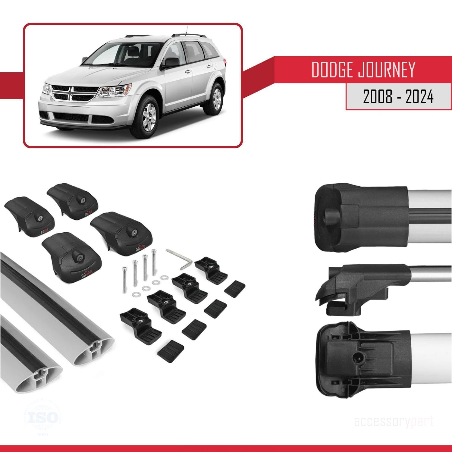 Dodge Journey 2008 ve Sonrası ile uyumlu ACE-1 Ara Atkı Tavan Barı GRİ