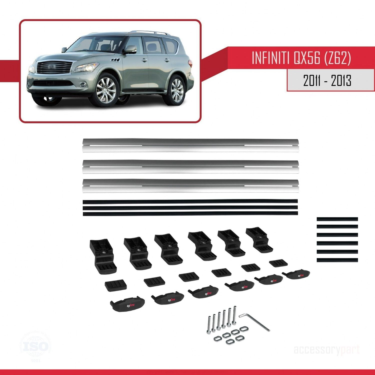 Infiniti QX56 Z62 2011-2013 Arası ile uyumlu Basic Model Ara Atkı Tavan Barı GRİ 3 ADET
