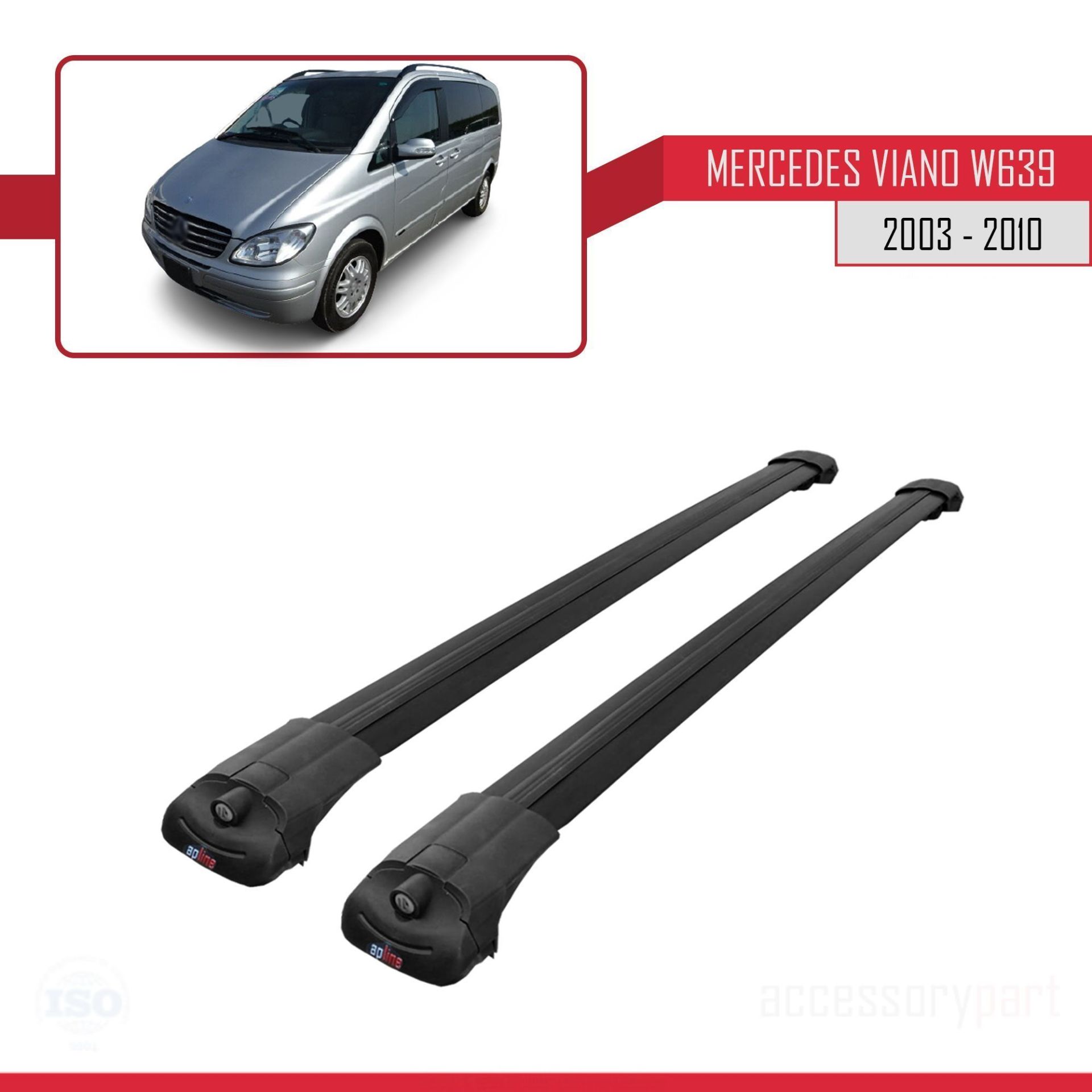 Mercedes Viano 2003-2010 Arası ile uyumlu ACE-1 Ara Atkı Tavan Barı SİYAH