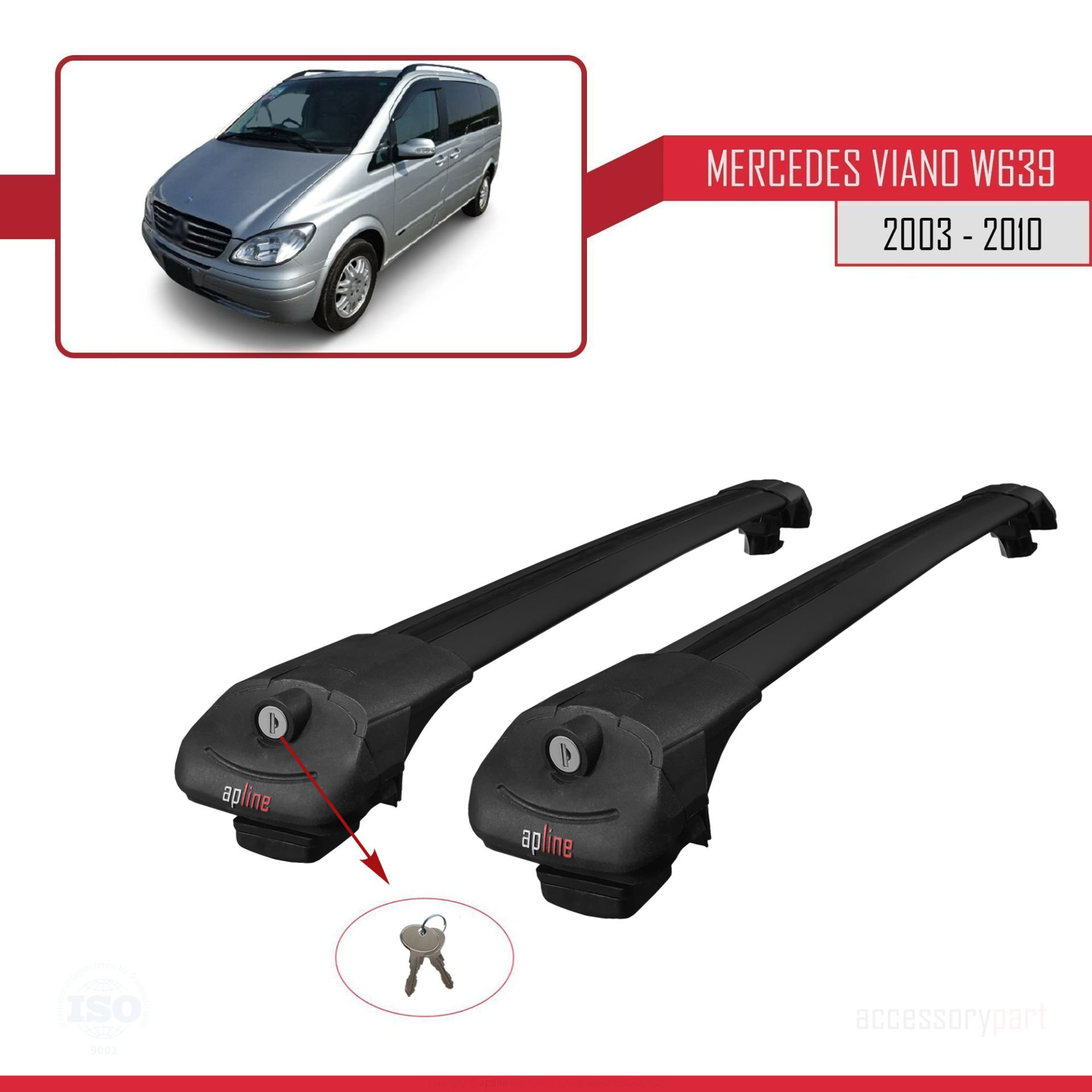 Mercedes Viano 2003-2010 Arası ile uyumlu ACE-1 Ara Atkı Tavan Barı SİYAH