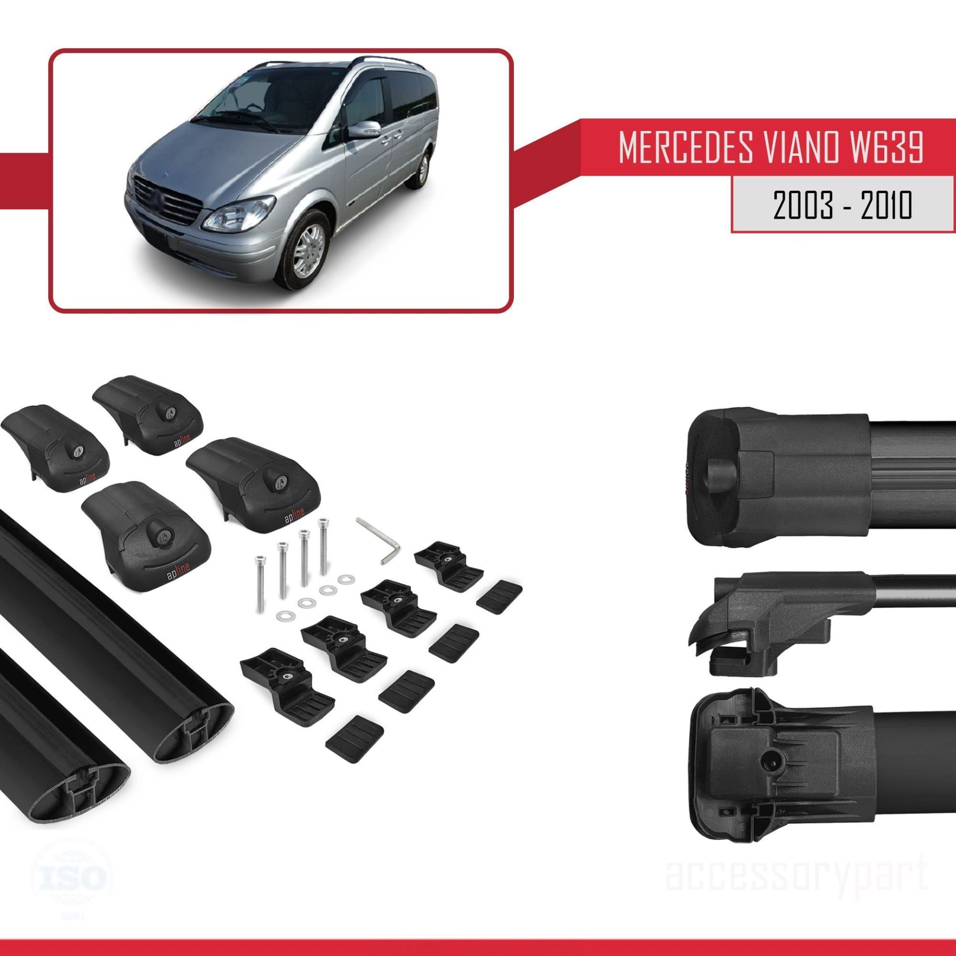 Mercedes Viano 2003-2010 Arası ile uyumlu ACE-1 Ara Atkı Tavan Barı SİYAH