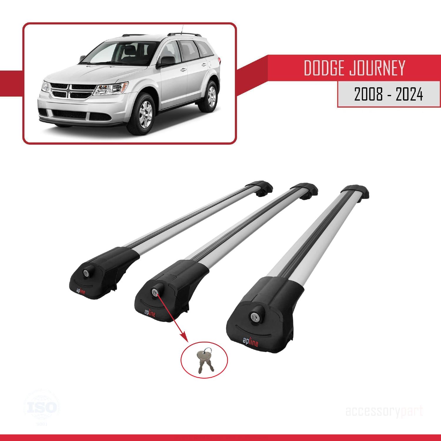 Dodge Journey 2008 ve Sonrası ile uyumlu ACE-1 Ara Atkı Tavan Barı GRİ 3 ADET BAR