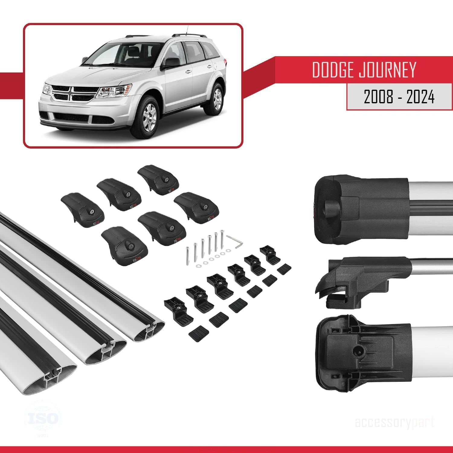 Dodge Journey 2008 ve Sonrası ile uyumlu ACE-1 Ara Atkı Tavan Barı GRİ 3 ADET BAR