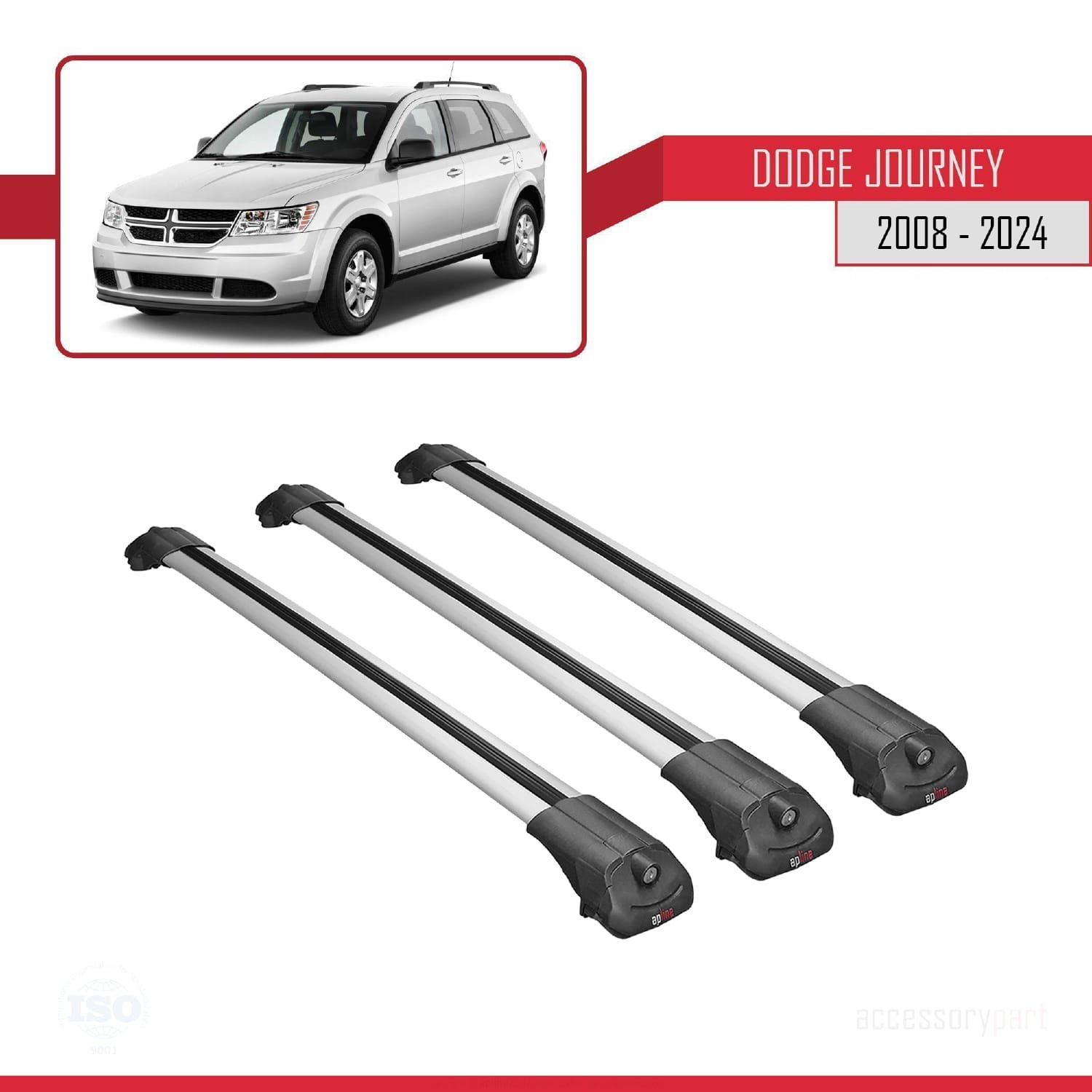 Dodge Journey 2008 ve Sonrası ile uyumlu ACE-1 Ara Atkı Tavan Barı GRİ 3 ADET BAR