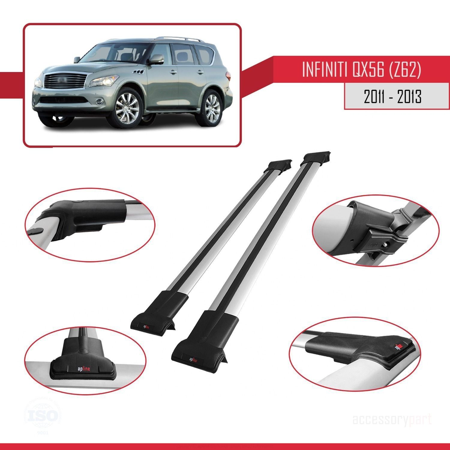Infiniti QX56 Z62 2011-2013 Arası ile uyumlu FLY Model Ara Atkı Tavan Barı GRİ