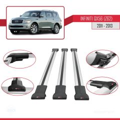 Infiniti QX56 Z62 2011-2013 Arası ile uyumlu FLY Model Ara Atkı Tavan Barı GRİ 3 ADET BAR