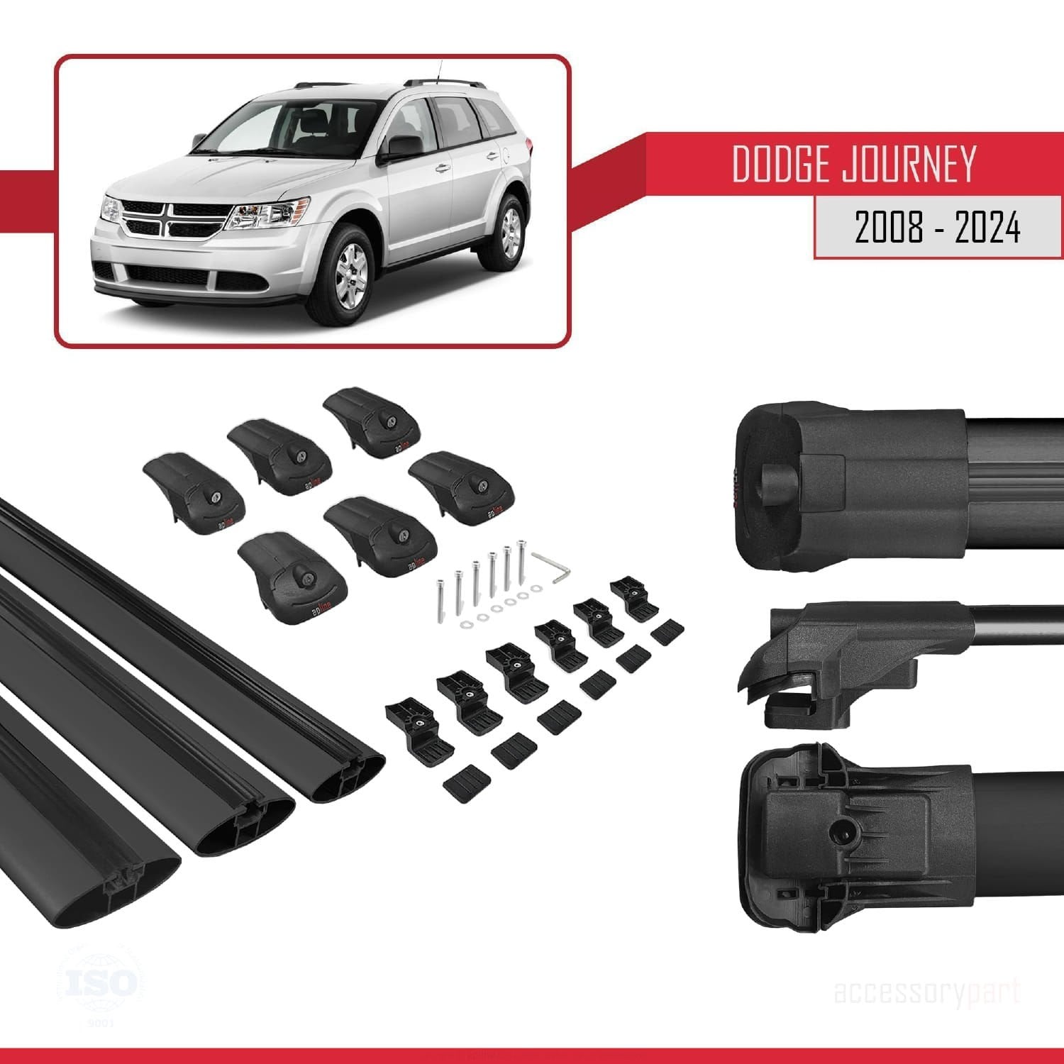 Dodge Journey 2008 ve Sonrası ile uyumlu ACE-1 Ara Atkı Tavan Barı SİYAH 3 ADET BAR