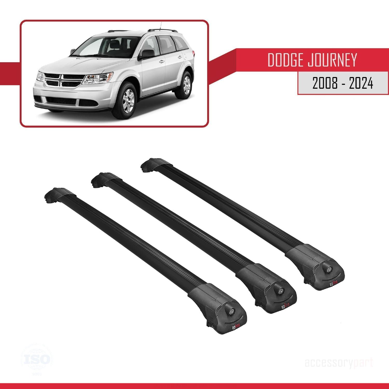 Dodge Journey 2008 ve Sonrası ile uyumlu ACE-1 Ara Atkı Tavan Barı SİYAH 3 ADET BAR