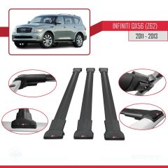 Infiniti QX56 Z62 2011-2013 Arası ile uyumlu FLY Model Ara Atkı Tavan Barı SİYAH 3 ADET BAR
