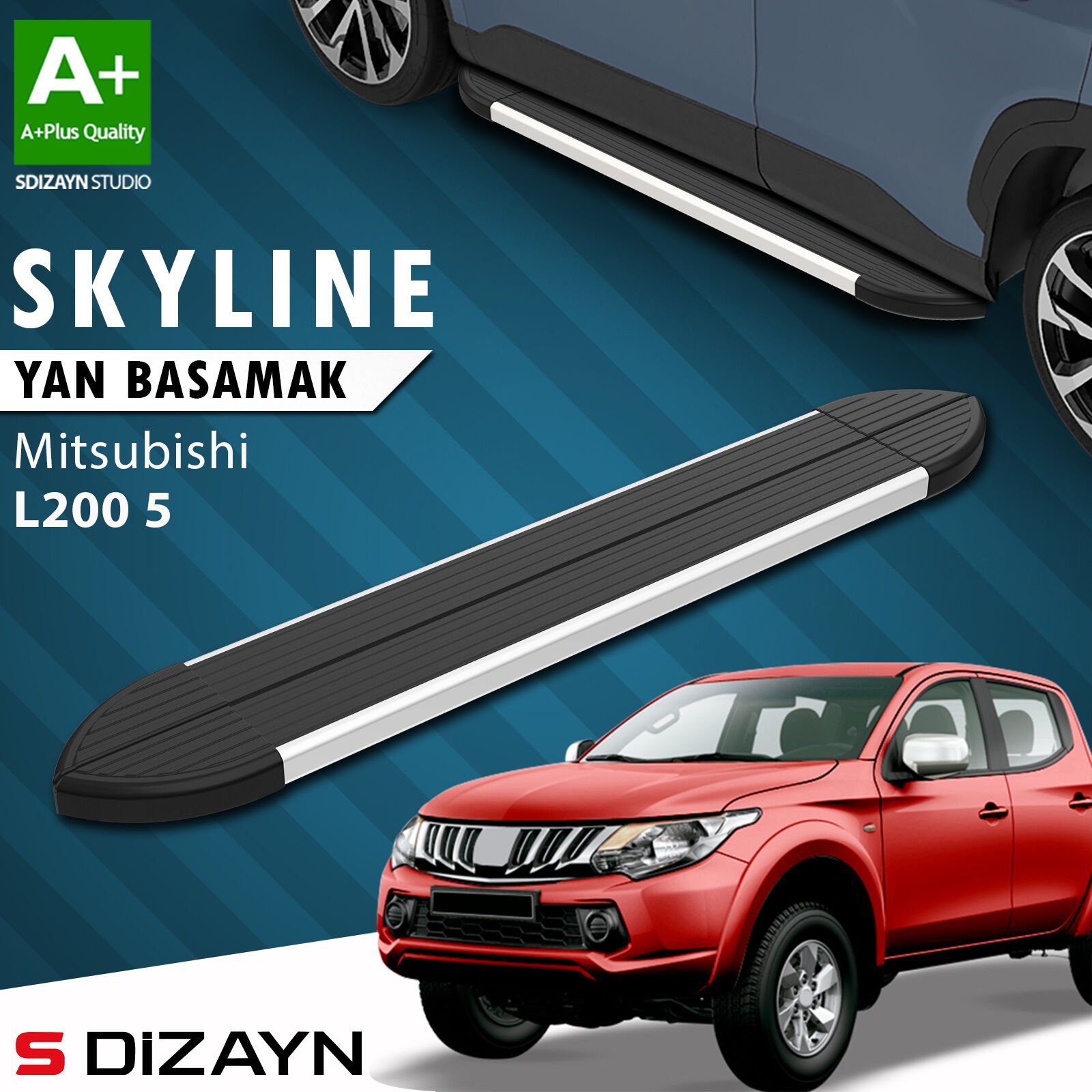 S-Dizayn Mitsubishi L200 5 Makyajlı Skyline Aluminyum Yan Basamak 203 Cm 2019-2023 A+ Kalite