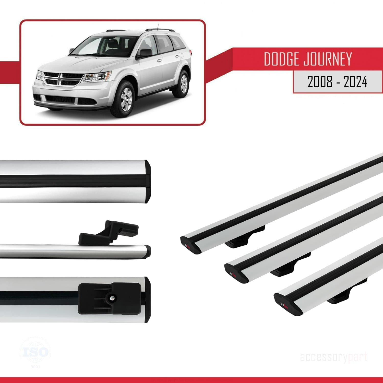 Dodge Journey 2008 ve Sonrası ile uyumlu Basic Model Ara Atkı Tavan Barı GRİ 3 ADET