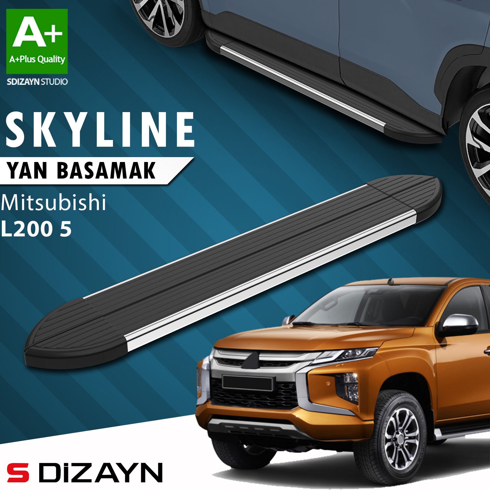 S-Dizayn Mitsubishi L200 5 Makyajlı Skyline Krom Yan Basamak 203 Cm 2019-2023 A+ Kalite