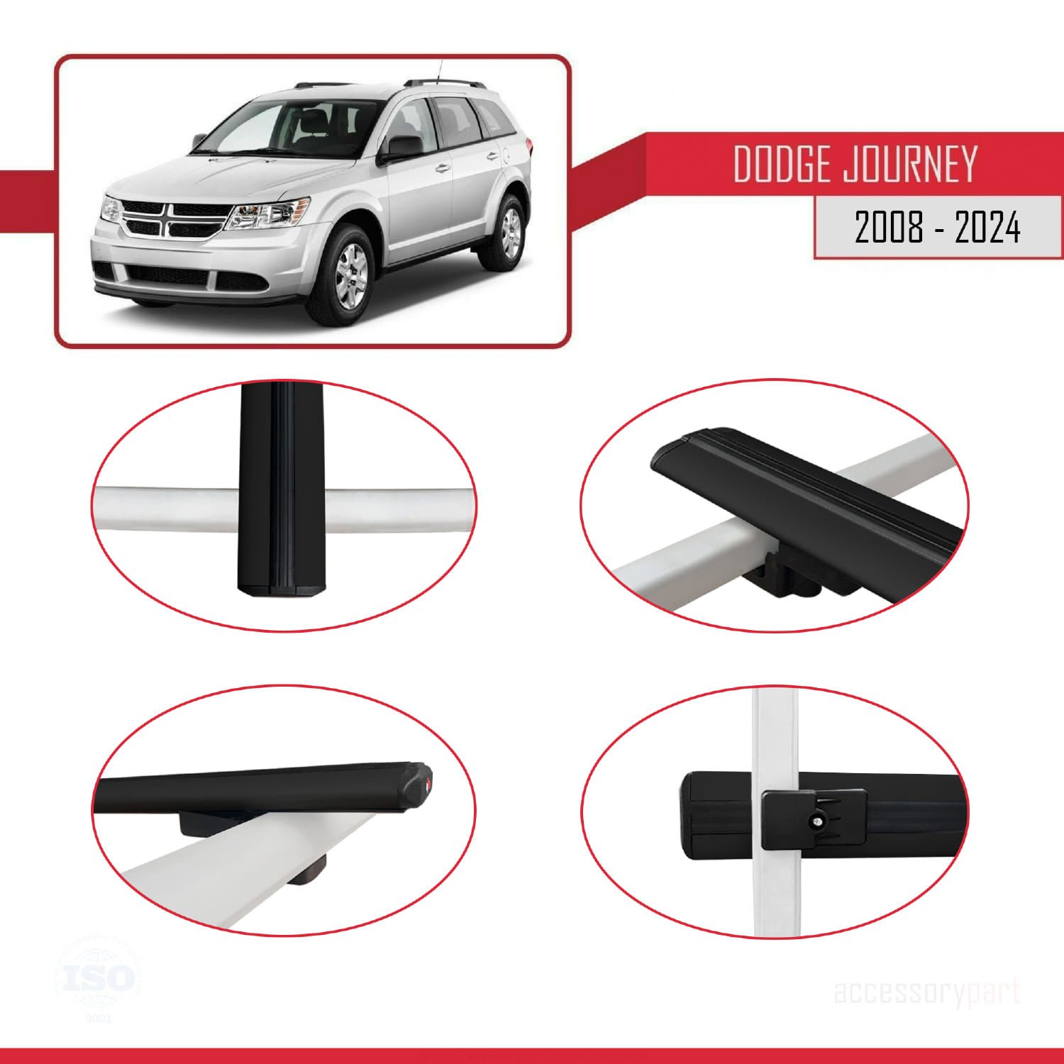 Dodge Journey 2008 ve Sonrası ile uyumlu Basic Model Ara Atkı Tavan Barı SİYAH 3 ADET
