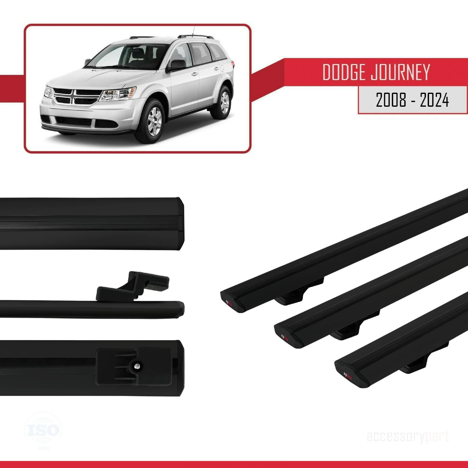 Dodge Journey 2008 ve Sonrası ile uyumlu Basic Model Ara Atkı Tavan Barı SİYAH 3 ADET
