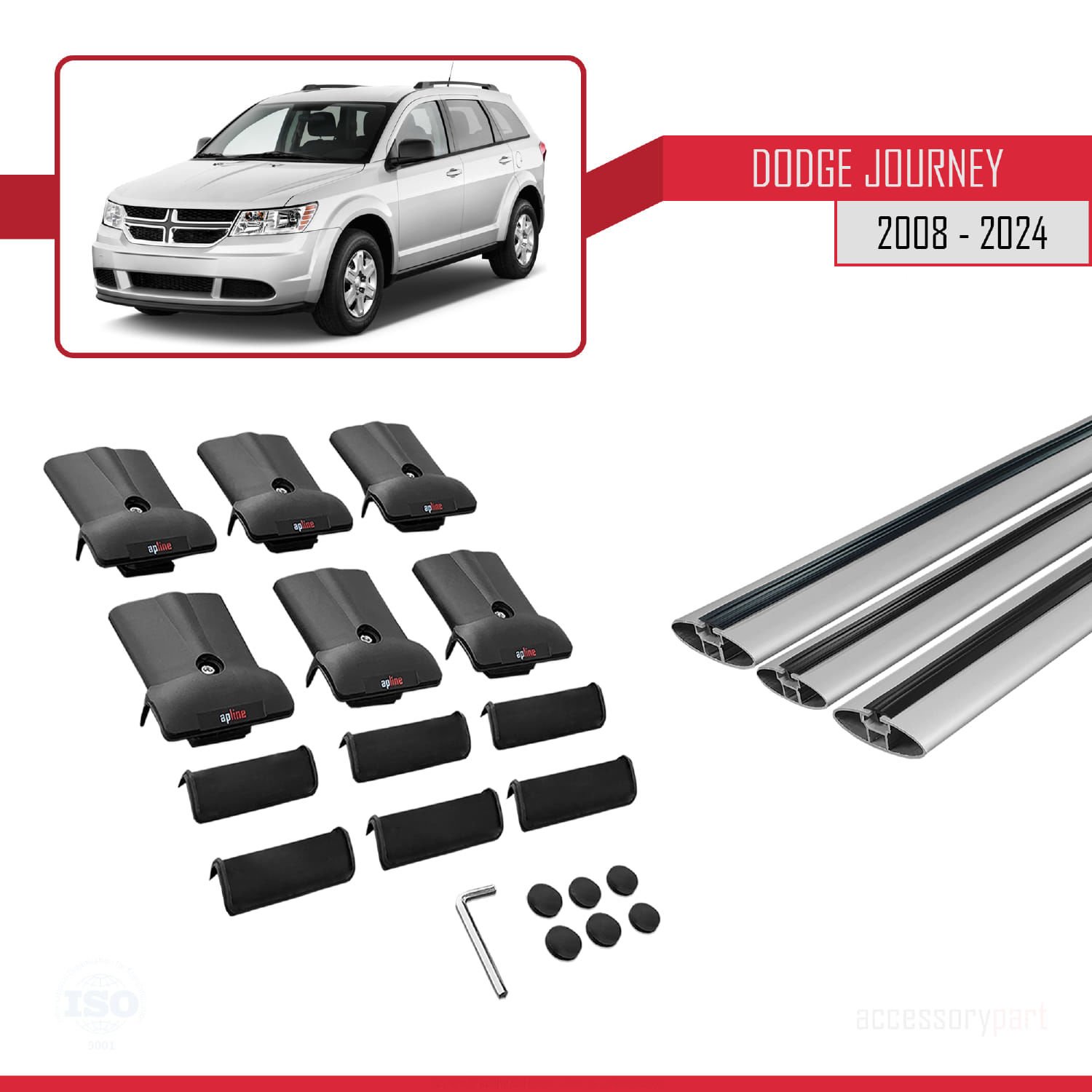 Dodge Journey 2008 ve Sonrası ile Uyumlu FLY Model Ara Atkı Tavan Barı GRİ 3 ADET BAR